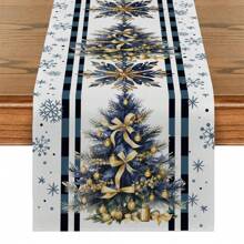 1/4/10 件圣诞蓝色雪花与圣诞树花卉图案桌旗与餐垫套装、圣诞气氛节日餐桌装饰布艺桌旗、圣诞装饰、礼品桌旗与餐垫套装适用于室内外庆祝活动、季节性派对用品、厨房餐桌装饰、派对餐桌装饰、居家桌旗、餐厅桌布装饰