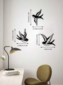 3pcs 16cm Black Small Size Hollow Iron Swallow Metal Wall Art Decor, Suitable For Home, Bedroom, Kitchen, Living Room Gifts Birthday Graduation