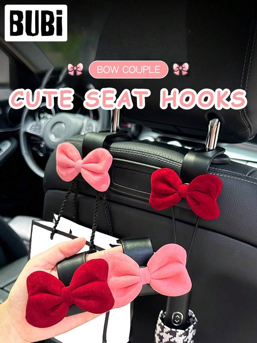 Gancho lindo con lazo para el respaldo del asiento del coche, en color rosa y rojo, para regalo de mujeres, niñas y damas. Organizador de almacenamiento multifuncional universal para accesorios de automóvil