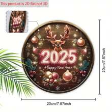 Biển gỗ trang trí năm mới 2025 với họa tiết hươu 2D - Biển trang trí Giáng sinh/Năm mới, Quà tặng Giáng sinh/Năm mới, Treo tường hình tròn hoặc trang trí cửa, Thích hợp cho lễ hội, Phong cách ngẫu nhiên - Nhiều màu - Xem 2