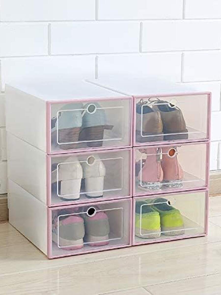Cajas de almacenamiento de zapatos a prueba de polvo, caja apilable, organizador de zapatos 6pz