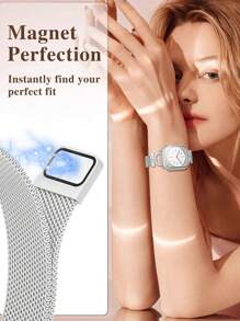 1 件兼容 表带，经典时尚设计金属 D 形装饰不锈钢磁性透气网状表带，银色，适用于 Ultra 3 2 1 SE S10 S9 S8 S7 S6 S5 S4 S3 S2 S1 系列，38 毫米 40 毫米 41 毫米 42 毫米 44 毫米 45 毫米 46 毫米 49 毫米，男女通用配件 - 銀色 - 查看 11