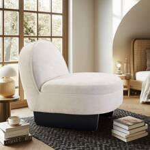 DlandHome Lounge Chair, Single Sofa Armchair, Teddy Velvet Sofa And Black Wooden Leg Support, Comfortable Sofa Suitable For Living Room, Bedroom, Beige - 米色 - 查看 8