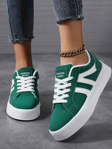 Giày thể thao nữ thời trang giày thể thao thường ngày, giày đế bệt buộc dây nhẹ cho nữ, giày thể thao cổ thấp cho nữ - màu xanh lá - Xem 2