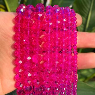 4 毫米 - 10 毫米玫瑰红玻璃刻面散扁珠合成水晶刻面圆珠适用于 DIY 珠宝制作