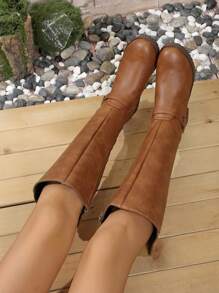 Women's Cowgirl Boots & Knee High Boots, Spring Autumn Zipper Low Heel, European And American Style Rider Boots