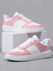 运动鞋女鞋白色粉色图案透气女式滑板鞋，轻便舒适 - 粉色 - 查看 5