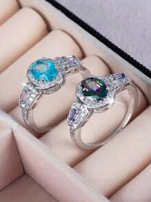 1 pieza Anillo de piedra de zirconia en forma de lágrima brillante y lujoso, ideal para mujeres como regalo para el Día de San Valentín, compromiso, boda, aniversario, mamá, madre, Día de la Madre