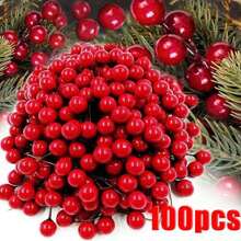 200/100 件圣诞球浆果仿真泡沫制成，小红色水果樱桃李子，圣诞配件浆果饰品 - 彩色 - 查看 3