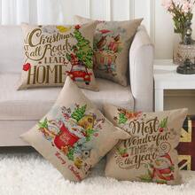 4 vỏ gối vải lanh in hình người tuyết và chữ mừng Giáng sinh, thích hợp cho gia đình, phòng, phòng ngủ, sân vườn, phòng khách, xe hơi, trang trí ghế sofa, thời trang mềm mại và thân thiện với da (Không bao gồm ruột gối) - Nhiều màu - Xem 9