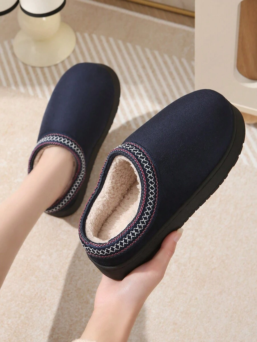 Pantuflas con felpa para mujer, pantuflas de suela gruesa y punta cerrada, botas de nieve de moda de invierno, diseño de slip-on para interiores y exteriores, suela antideslizante de TPR