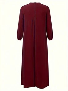 Fashionable Women's Color Block Modest Waist Elastic Cuff Crew Neck Long Sleeve Dress, Dignified And Proper - Multicolor - View 4