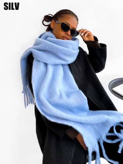 1pc Plus Size Women Winter Solid Scarf, Color/ Plaid Scarf, Soft & Warm Wrap For Autumn And Winter, Warm & Comfortable Large Shawl, Windproof Outdoor, Simple & Versatile Wear Daily, Autumn/Winter Accessories Women Winter Warm Neck,