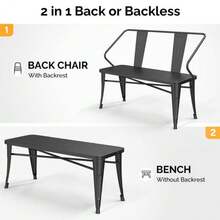 Outdoor Bench Porch Bench Metal, Industrial Vintage Mid-Century Dining Bench, Indoor Dining Table Bench Entryway Bench, Patio Seating For Yard - Black - View 5