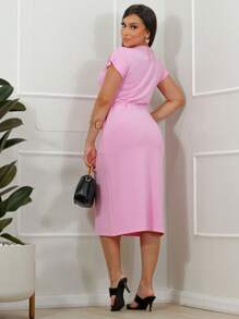 Women's Casual Midi Dress With Front Slit - 淺粉色 - 查看 2