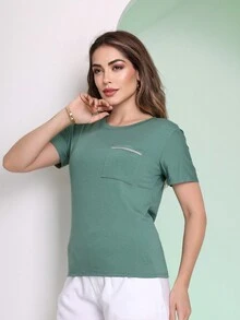 Women's Versatile Pocket T-Shirt 2024 - 綠色 - 查看 4