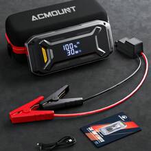 Accumulatore di avviamento di emergenza Acmount da 5000 A, avviatore di emergenza con batteria per auto da 12 V per tutti i motori a benzina e da 10,0 litri, avviatore di emergenza portatile con ampio display LCD, ricarica rapida USB e luce LED