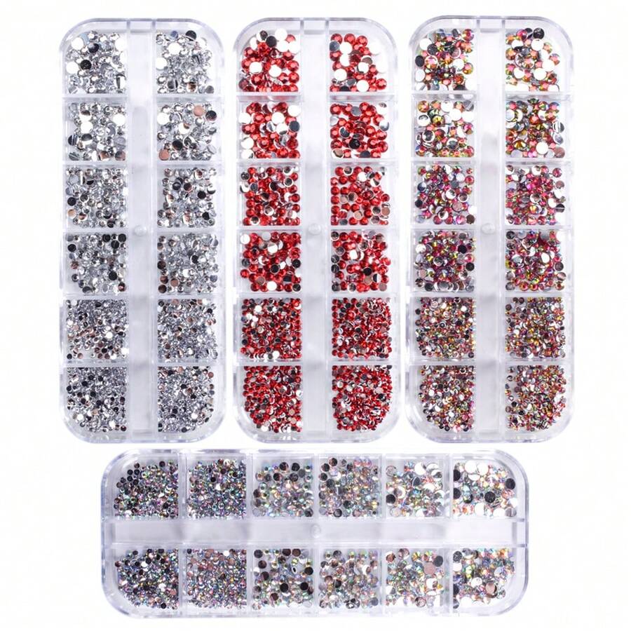 指甲盒装饰树脂钻石红色指甲配件圆形混合钻石 - 彩色 - 查看 1