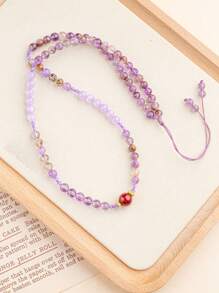 VE [VE] 1pc High Quality Natural Crystal Necklace, Paired With S925 Silver & Agate, Purple Ghost Agate Necklace, Purple Mysterious And Elegant, Meaning "Auspicious Fortune". The Purple Ghost Crystal Emits A Charming Luster, The Purple Jade Is Smooth And Fine-Textured, The Agate Accents Add A Unique Charm, The Overall Design Is Elegant And Generous, Fully Showcasing The Wearer's Noble Elegant And Unique Taste. Jewelry Color Is Random.
