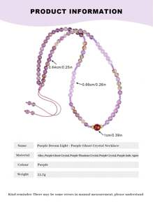 VE [VE] 1pc High Quality Natural Crystal Necklace, Paired With S925 Silver & Agate, Purple Ghost Agate Necklace, Purple Mysterious And Elegant, Meaning "Auspicious Fortune". The Purple Ghost Crystal Emits A Charming Luster, The Purple Jade Is Smooth And Fine-Textured, The Agate Accents Add A Unique Charm, The Overall Design Is Elegant And Generous, Fully Showcasing The Wearer's Noble Elegant And Unique Taste. Jewelry Color Is Random.