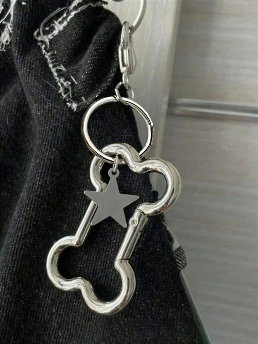 1PC Mặt dây chuyền hình xương và ngôi sao dễ thương bằng bạc kim loại đường phố cho trang trí túi xách Millennium Girl Móc khóa xe hơi Túi treo trang trí Quà tặng Giáng sinh đơn giản và ngọt ngào Quà tặng Lễ Tạ ơn Quà tặng Y2K cho phụ nữ - Bạc - Xem 1