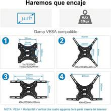 Soporte para TV, Soporte para Monitor, Movilidad 3 Brazos Soporte de Pared Giratorio y retráctil para TV de 14 a 55 Pulgadas - Negro - Ver 8