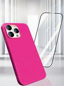 2 件/套：1 个纯色智能手机外壳（淡粉色）+ 1 个全屏钢化玻璃屏幕保护膜，适用于 13、15、16 ProMax、16、14、15、16 Plus - 玫紅色 - 查看 6