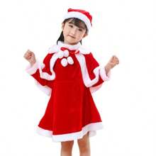 女童天鹅绒圣诞连衣裙（带帽子和披肩，无靴套），适合 3-9 岁女童 - 紅色 - 查看 5