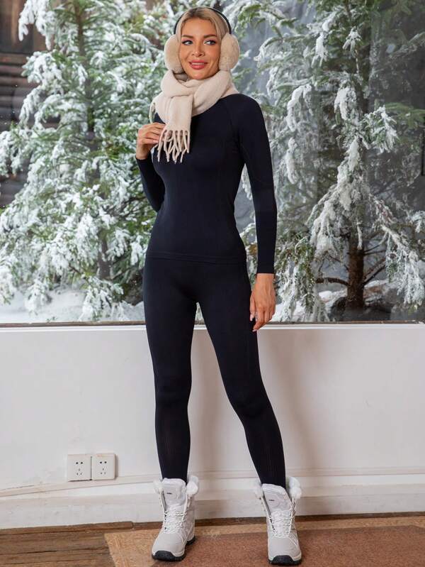 Winter Women Christmas Thanksgiving Women Outfit Sports Long Sleeve Set Warm Clothes,Seamless Functional Thermal Underwear Set Women Ski Suit,Winter Women Clothes Tracksuit,Fleece Thermal Underwear Women Outfit Sets,Tops & Bottoms Base Layer For Cold Weather Ski Outfits