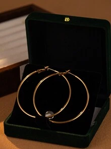 女士大金环耳环简约圆形耳环 14k 镀金 925 纯银耳钉防过敏轻质耳环 - 金色 - 查看 1