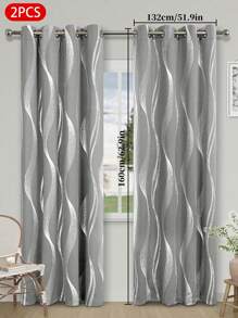 2 件银色箔波浪遮光窗帘，隔热，适用于客厅、卧室、阳台和其他装饰窗户 - 多色-A - 查看 16