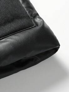 Men's Sleeveless Vest With PU Leather Panel, Warm And Windproof Stand Collar Winter Jacket