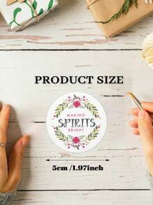 12/24/40pcs Customized Personalized Christmas Gift Circular Stickers, Customized Holiday Christmas Label Stickers, White Background Flower And Green Leaf Pattern Design, Customized Text Christmas Happy Label Personalized Gifts, - Multicolor - View 3