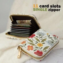 花卉图案女式拉链钱包，轻巧的信用卡夹，具有防 RFID 屏蔽功能，可多层存储现金、卡片、身份证和硬币，是生日、圣诞节、周年纪念、办公室、老师、妈妈的可爱实用礼物 - 彩色 - 查看 2