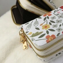 花卉图案女式拉链钱包，轻巧的信用卡夹，具有防 RFID 屏蔽功能，可多层存储现金、卡片、身份证和硬币，是生日、圣诞节、周年纪念、办公室、老师、妈妈的可爱实用礼物 - 彩色 - 查看 7