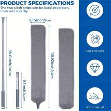 Limpiador de fibra ultrafina para fondo de cama lavable a máquina, incluye 3 paños, cepillo de limpieza de grietas extensible, cepillo flexible para el polvo, adecuado para sofá, cama y fondo de muebles, suministros de limpieza, herramientas de limpieza (2 paños de repuesto sin vara de extensión, por favor comprar por separado)