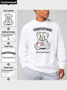 Sudaderas para hombre estilo novio personalizadas, carga tus fotos y textos favoritos como diseños de impresión en el pecho, diseños de fotos y textos con arco, regalos de sudaderas personalizadas para familiares, amigos y parejas - Blanco - Ver 1