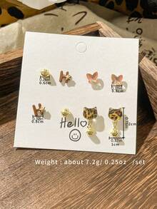 Bộ 8 chiếc/Bộ hoa tai da báo thời trang gợi cảm, bao gồm hoa tai mèo, hoa tai cá nhân hóa cho phụ nữ, trang phục hàng ngày & phụ kiện dự tiệc, quà tặng - Nhiều màu - Xem 7