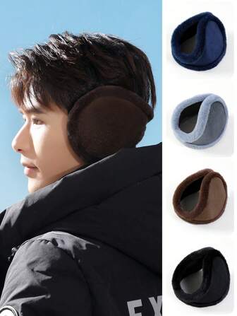 1pc Solid Color Patchwork Ear Muffs, Thermal Lined Thick Rear Wear Ear Warmers, Polyester