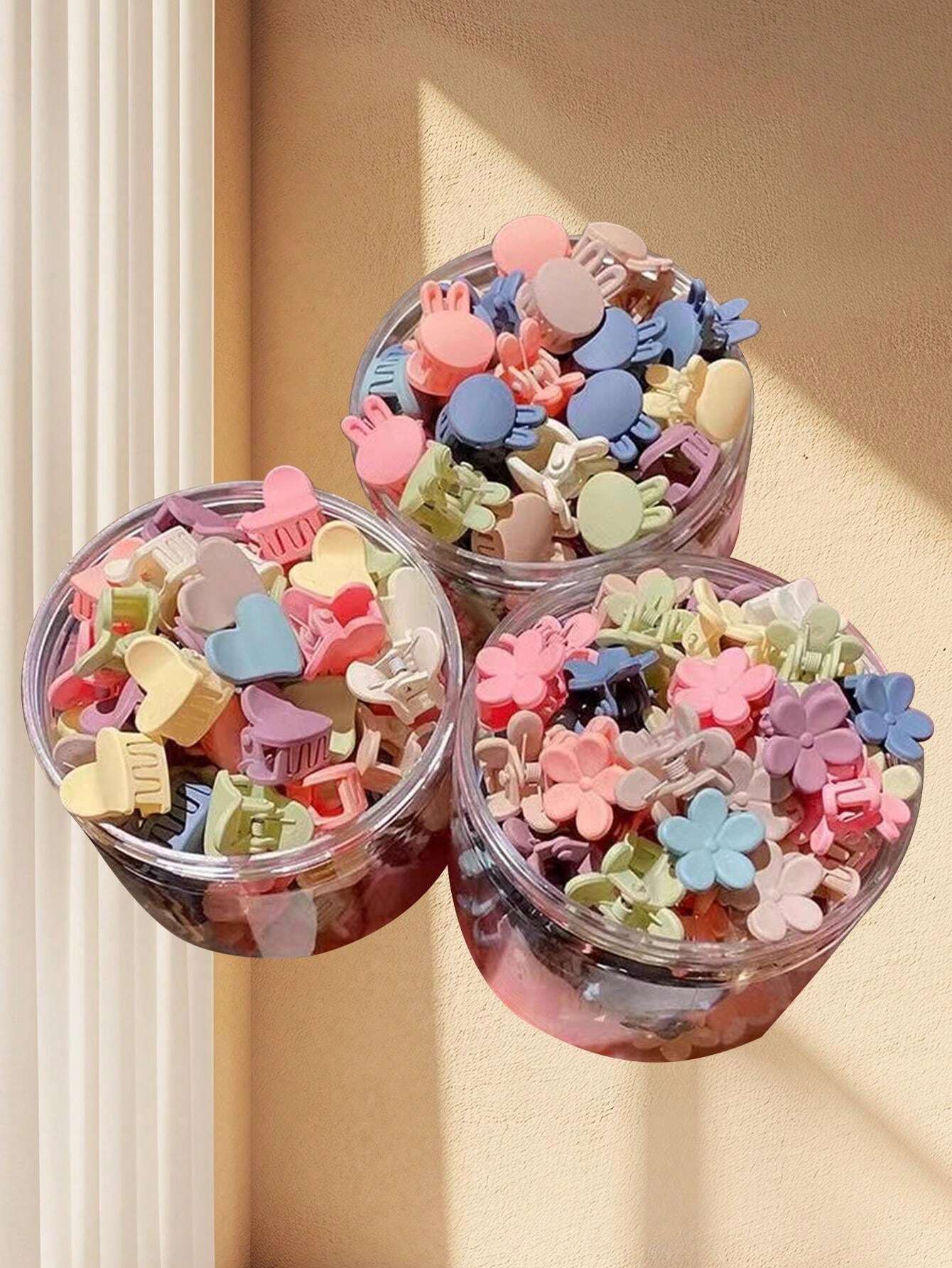 30PCS Girls Multicolor Small Acrylic Hair Claw, Elastic Series, Cute