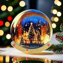 1set Christmas Rocking Ornament DIY Kit, Acrylic Miniature Christmas Cottage Decor For Tabletop, Snow Scene House Decoration, Suitable For Home Decor, Holiday Gift - Blue - View 2