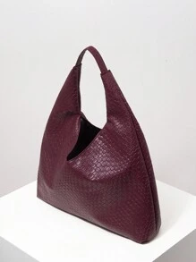 Túi đeo vai họa tiết dệt giả da cổ điển dành cho nữ, Túi tote dung tích lớn, Túi đeo nách tối giản thường ngày, Túi xách lớn có ví, Túi đeo vai, Túi đi làm và Túi mua sắm (Họa tiết ngẫu nhiên) - Màu đỏ tím - Xem 9
