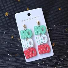 圣诞树吊坠耳环 - 可爱圣诞树印花“HO”字母设计，派对配饰，非镀层，不锈钢耳钩，圣诞礼物，冬季礼物 - 耳環 - 查看 2