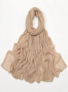 1 件女式纯色简约卷边褶皱围巾头巾，柔软透气头巾披肩，休闲日常使用面纱衣服