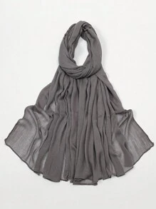 1 件女式纯色简约卷边褶皱围巾头巾，柔软透气头巾披肩，休闲日常使用面纱衣服