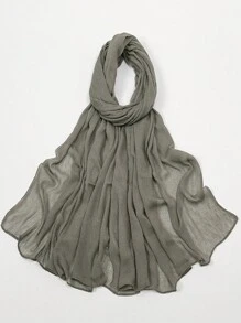 1 件女式纯色简约卷边褶皱围巾头巾，柔软透气头巾披肩，休闲日常使用面纱衣服