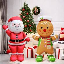 Balão Metalizado de Papai Noel e Homem de Gengibre Tamanho Grande de 155cm, Decoração de Natal, Suprimentos para Festa de Ano Novo