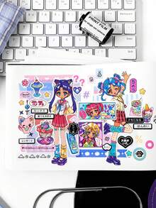 2 件/套复古合成纸贴纸，千禧霓虹主题剪贴簿贴纸 - 彩色 - 查看 7