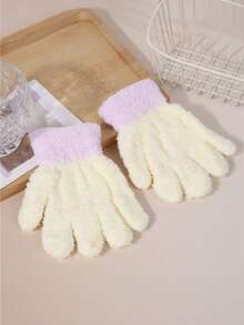 1 Cặp Găng tay năm ngón bằng vải nhung dày ấm áp tối giản màu trơn cho bé gái (1-3 tuổi), Mùa thu/đông - Nhiều màu - Xem 6