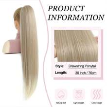 Drawstring Ponytail Extension,30inch Long Straight Synthetic Ponytail Extension 2 Clips Hairpiece For Women Daily Use - Bleach Blonde - View 2